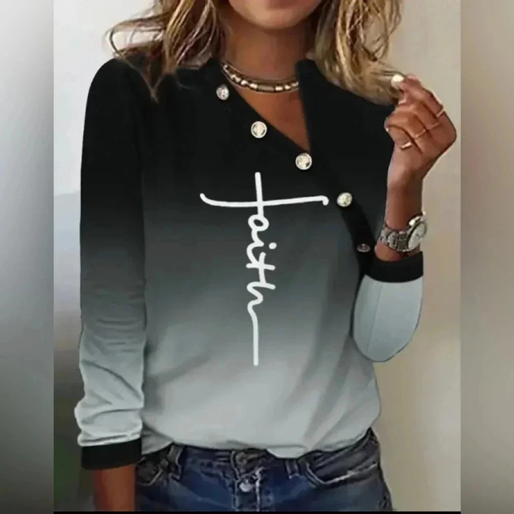 Faith Ombre Print Long Sleeve Casual Top
